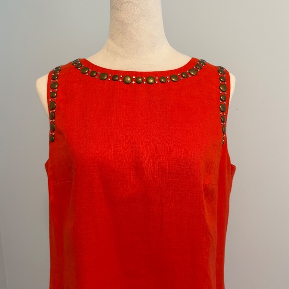 Anne Klein 100% Linen Sleeveless Embellished Red‎ Lined Dress Size 12 - Picture 2 of 12